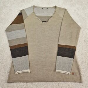 Smartwool Striped Merino Wool V Neck Sweater Women's M-L Outdoorsy Cabincore